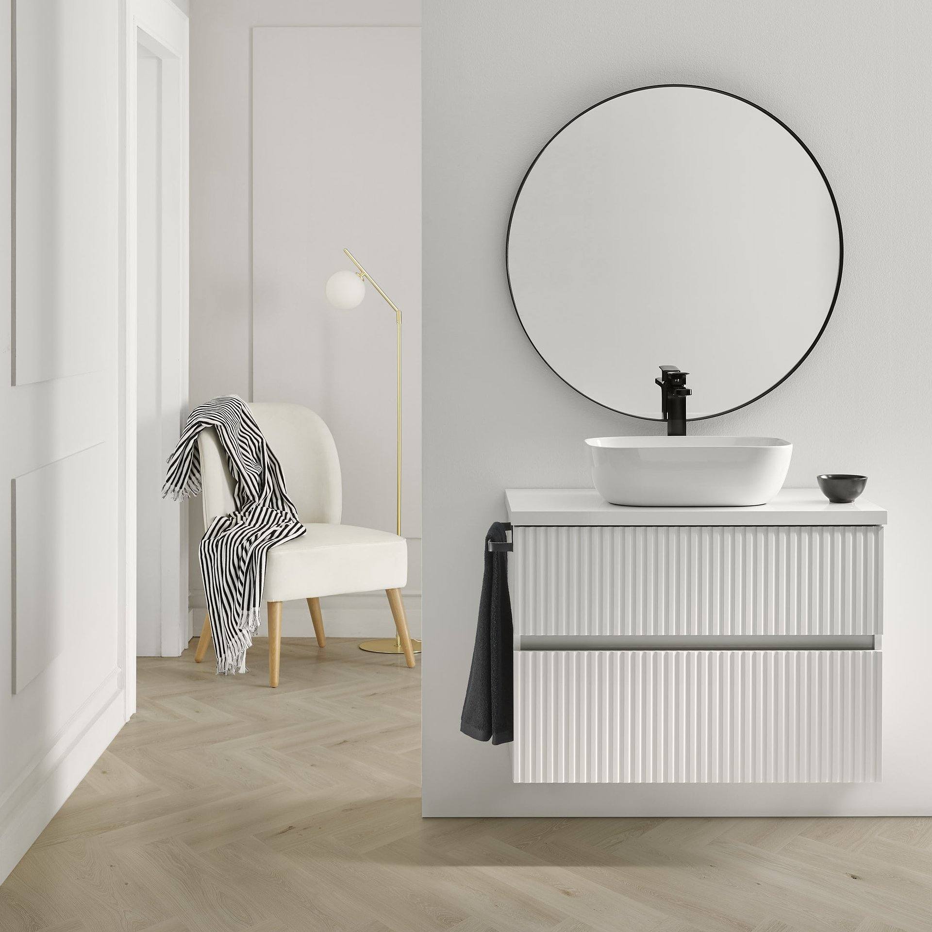 Sanchís Reblock bathroom furniture set suspended 2 drawers with wooden top and Hana countertop washbasin