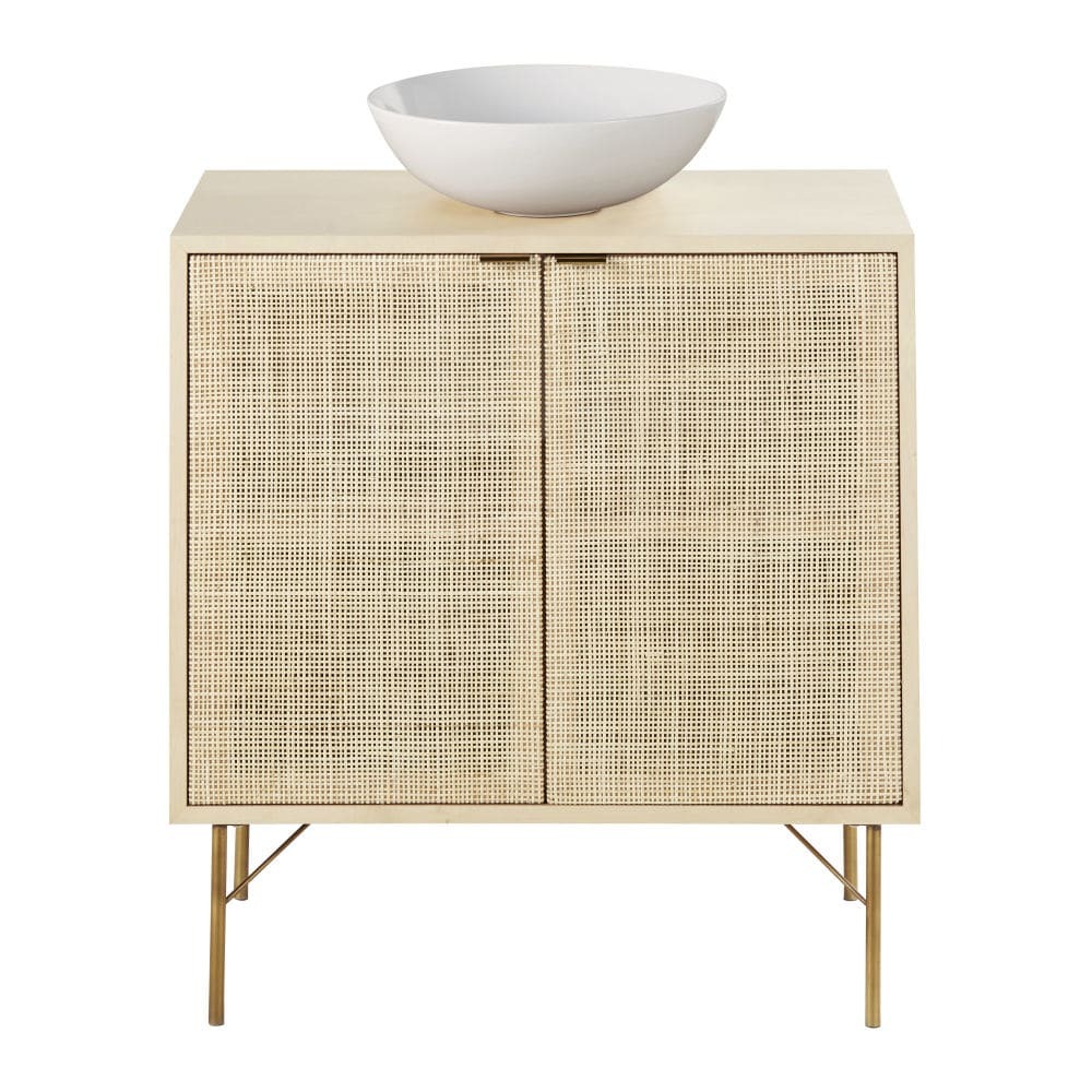 SOLSTICE.- Washbasin cabinet with 2 wicker mesh doors