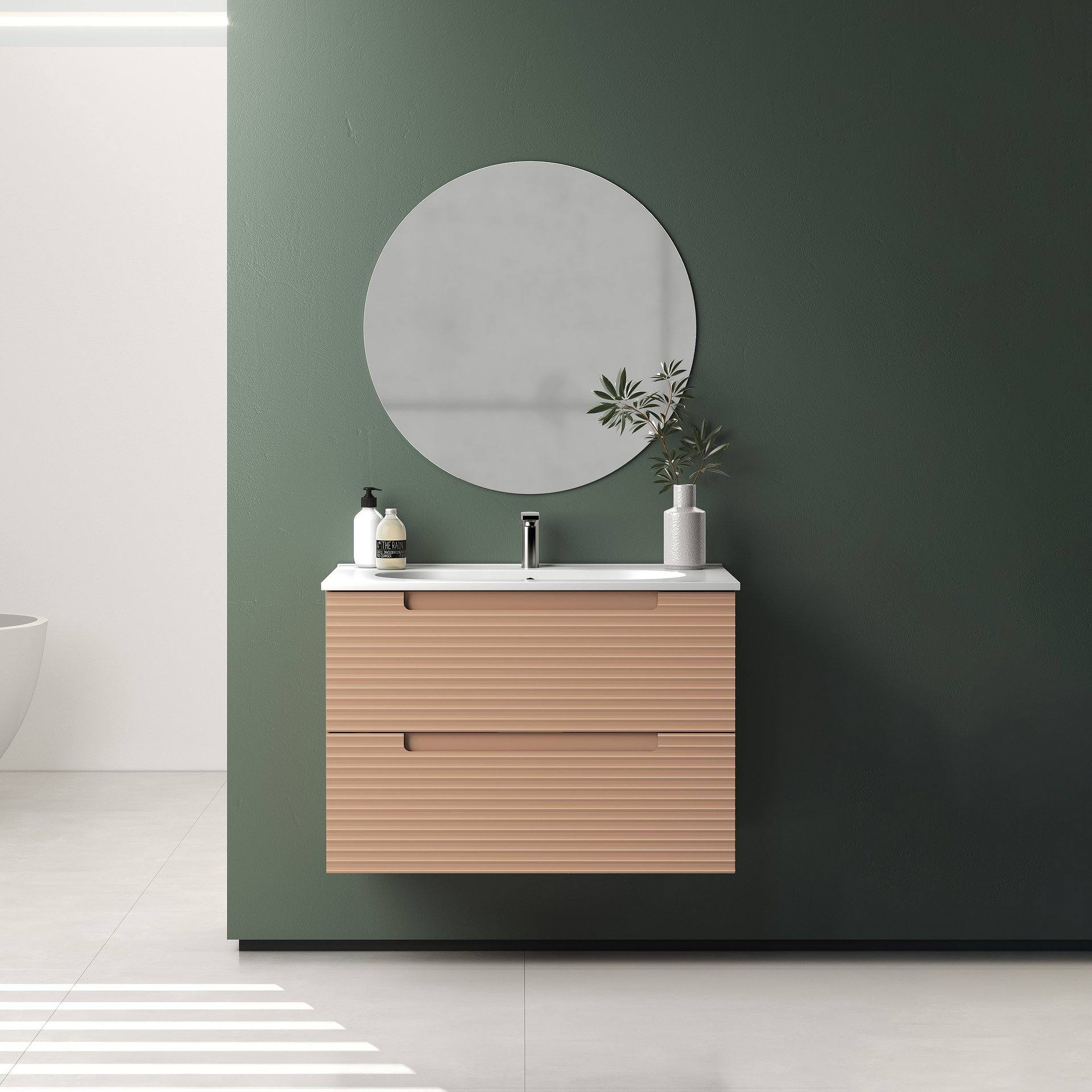 Bathroom furniture set in width measures of 60/80/100 cm x 46 cm deep x 55 cm high.  Includes Flat or Ada model ceramic washbasin