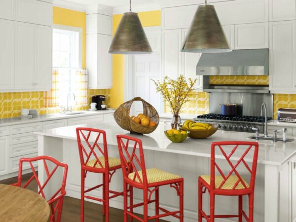 Kitchen with lemon yellow walls