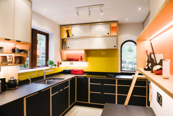 Kitchen with lemon yellow walls