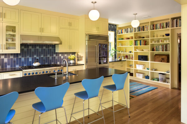 Kitchen with lemon yellow walls