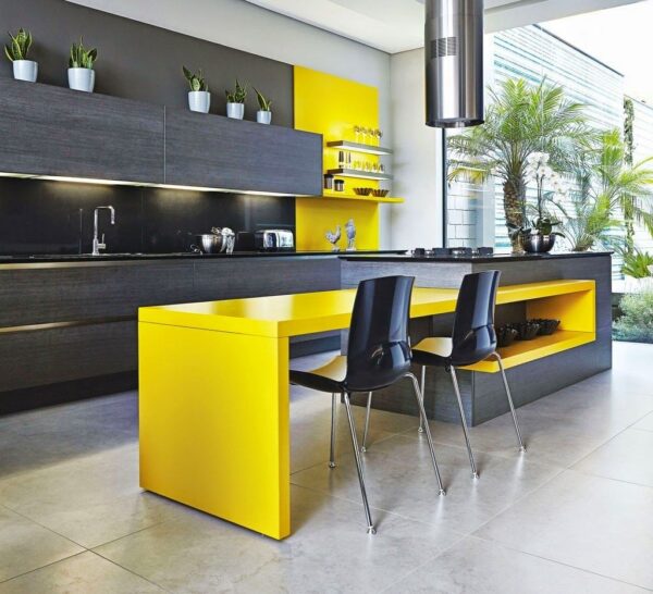 Kitchen with lemon yellow walls