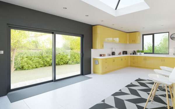 Kitchen with lemon yellow walls