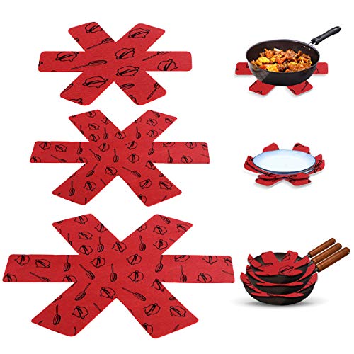 JOYUE Non-Slip Pan and Pot Protectors, 15 Pcs Non-Woven Cloth Trivet, Felt Separator Pads to Prevent Scratches on Kitchen Utensils (Red)