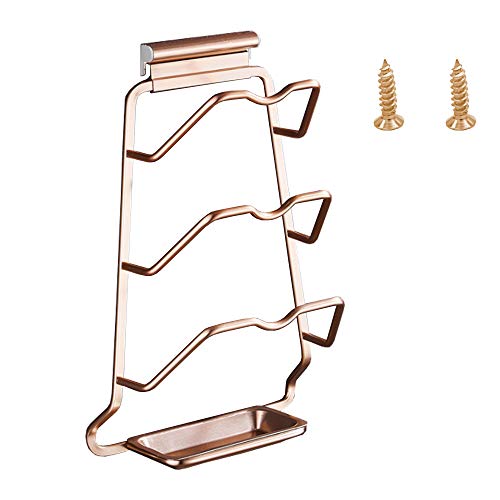 Wall Pot Lid Rack, Aluminum Pot Shelf, Handy Organizer for Lids of Pots and Pans with Drain Tray and 2 Screws for Multifunctional Kitchen Storage (Rose Gold)