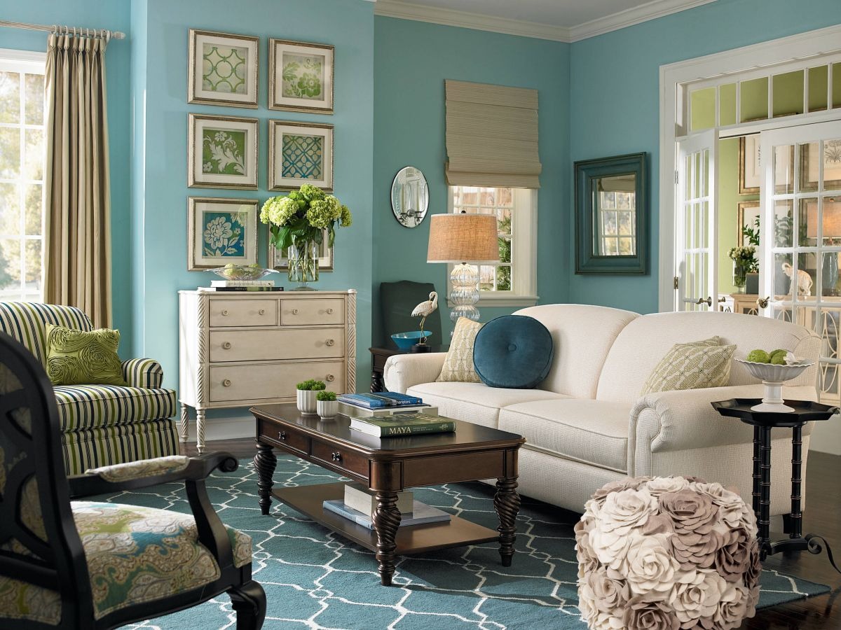 White And Teal Contemporary Living Room Ideas