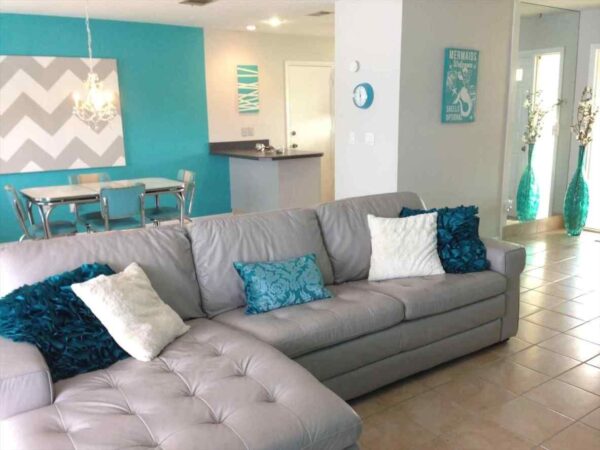 Living room teal walls