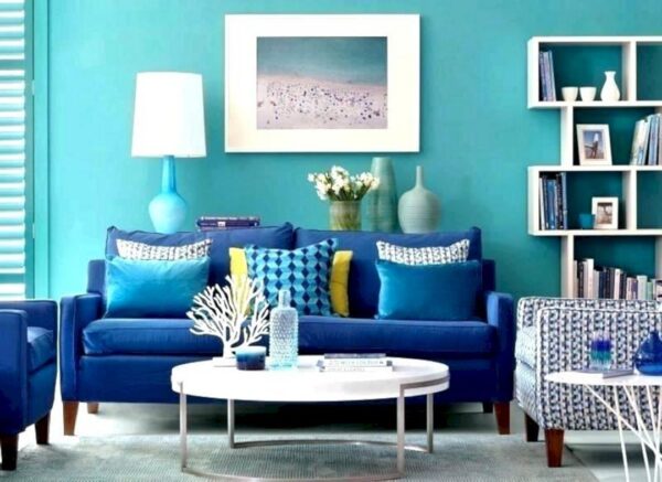 Living room teal walls