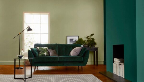 Living room teal walls