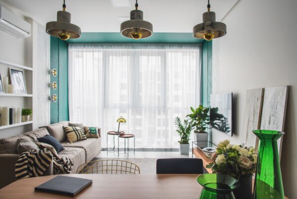 Living room teal walls