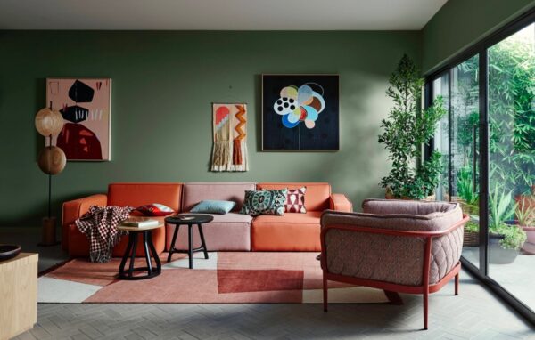 Living room teal walls