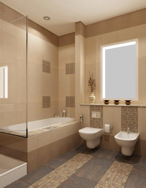 Cream-colored bathroom walls