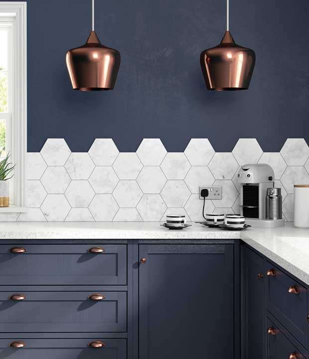 Hexagonal cement tiles as backsplashes