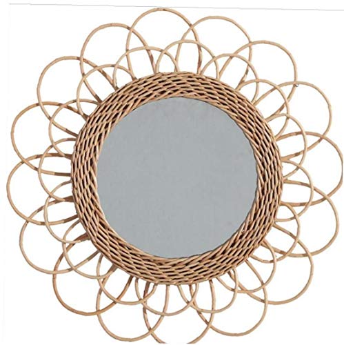 Yililay Rattan Wall mounted Mirror Hanging Mirror Handmade Circle bamboo Weave Wicker Modern decor for Living room bathroom