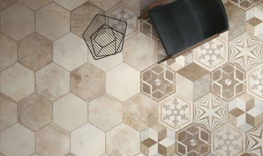 Hexagonal cement tiles by Ceramica Fioranese