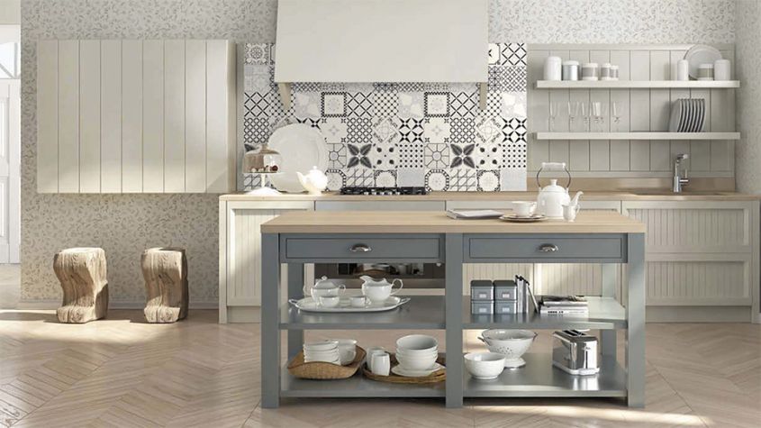 Cement tiles in the kitchen