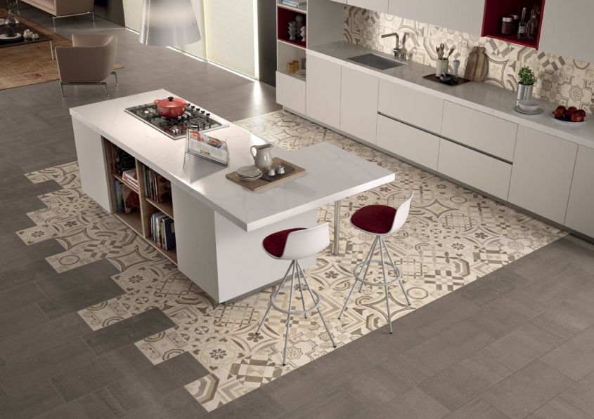 The floors for the kitchen with cement tiles