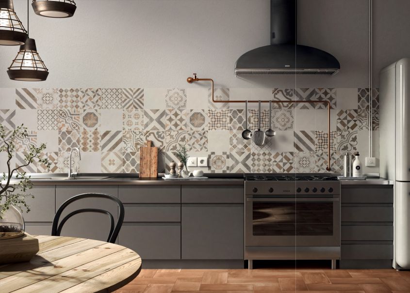 Furnish the kitchen with colored cement tiles