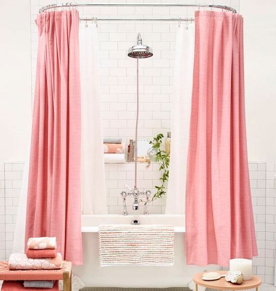 Pink curtain for bathtub