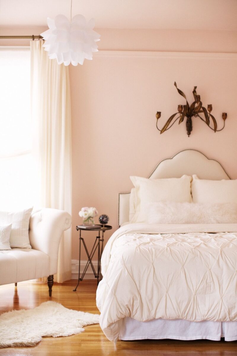 Apricot-colored bedroom walls