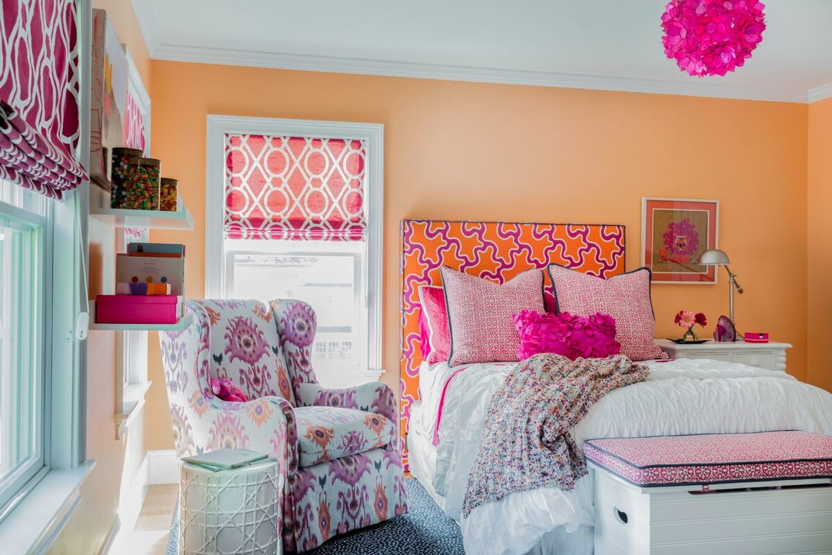 Apricot-colored bedroom walls