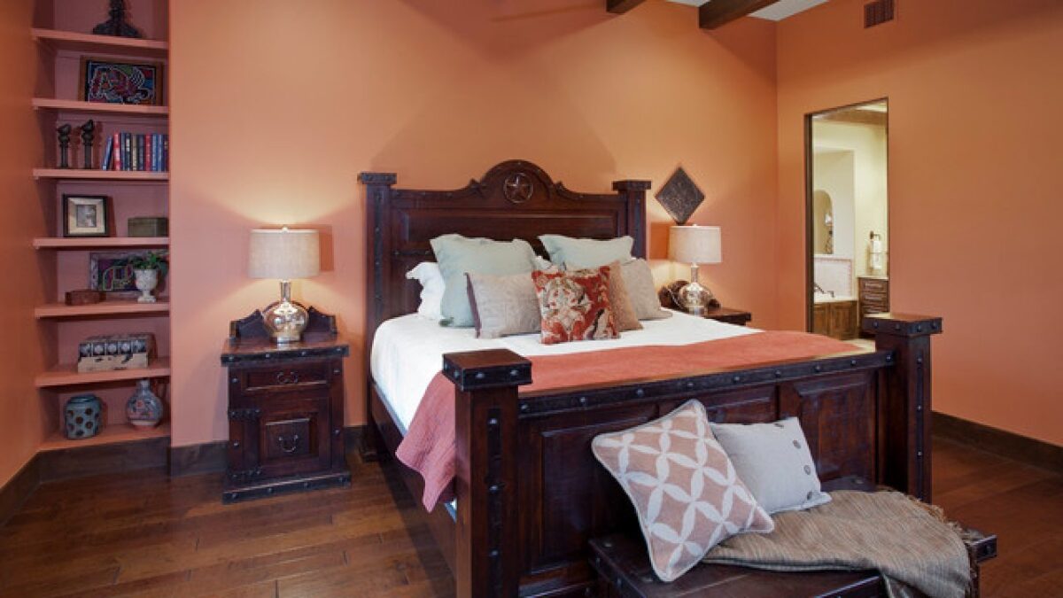 Apricot-colored bedroom walls