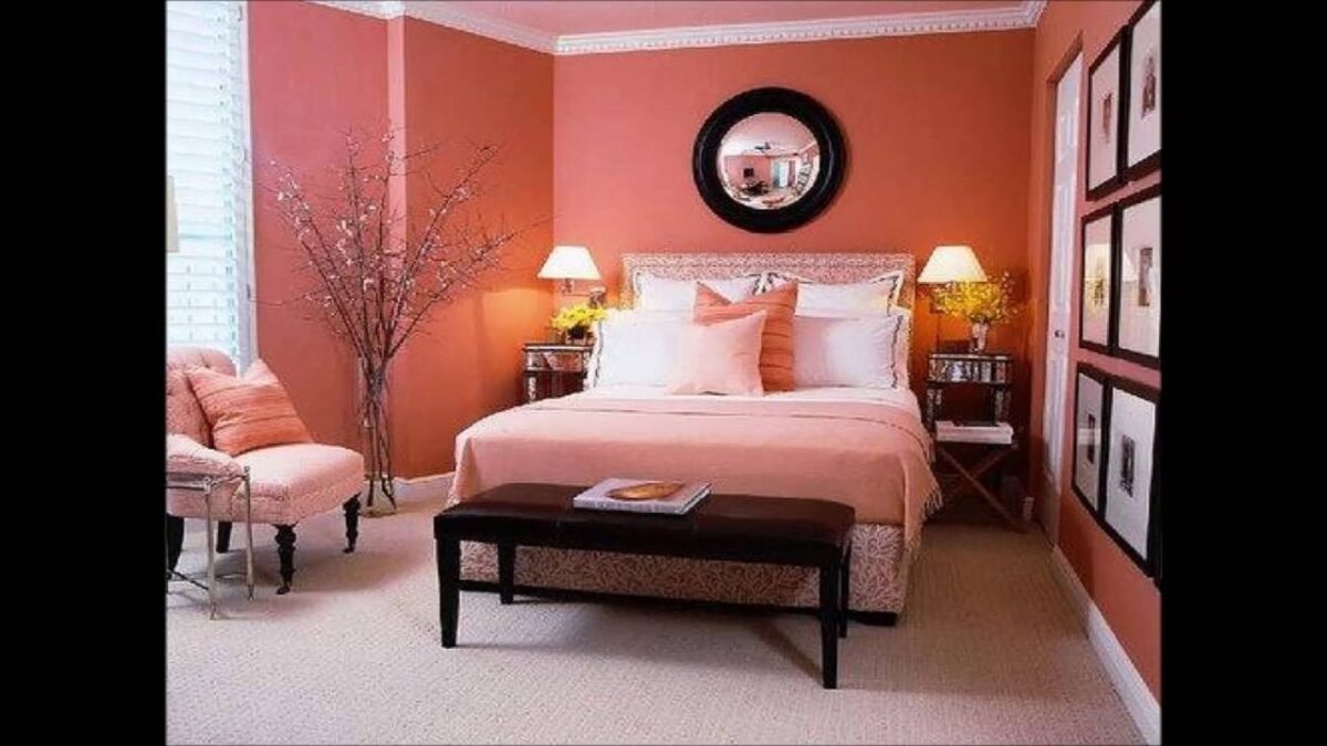 Apricot-colored bedroom walls