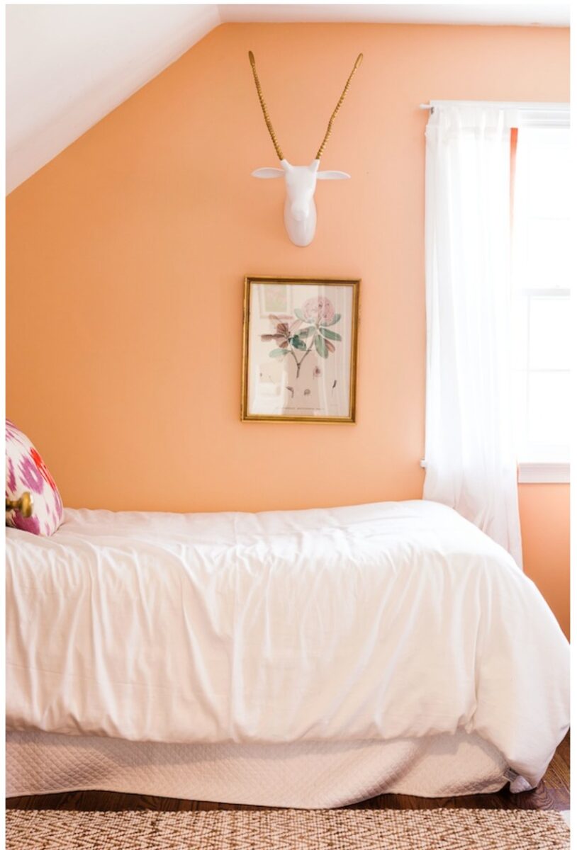 Apricot-colored bedroom walls