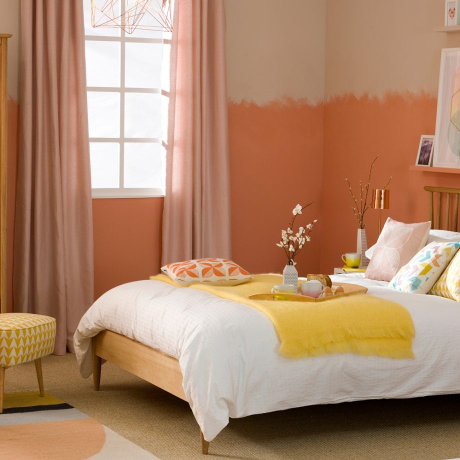 Apricot-colored bedroom walls