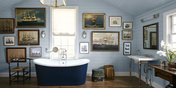 Blue colored bathroom walls