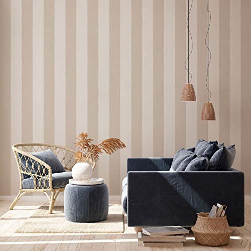 AS Création - Wallpaper, striped pattern, beige and cream