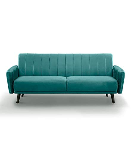 Home Heavenly®- Ivan Sofa, Elegant sofa upholstered in Green Velvet Velvet with Black Legs 212 cm X 80 cm X 85 cm