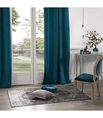 Atmosphera - La Dolce Vita petrol blue velvet blackout curtain 140 x 260 cm