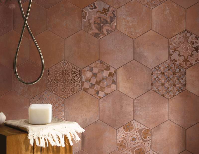 Hexagonal cement tiles by Ragno