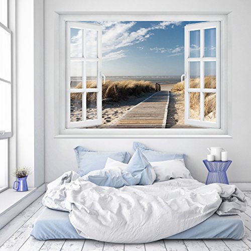 murimage Wallpaper Beach Window 183 x 127 cm Including Sea Ocean Glue 3D Bridge Bedroom Photo Murals