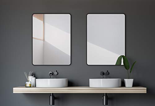 Talos Designer Wall Mirror, Matte Black Aluminum Frame, 80 x 60 cm, Hochwertiger Aluminumrahmen in Matt Schwarz