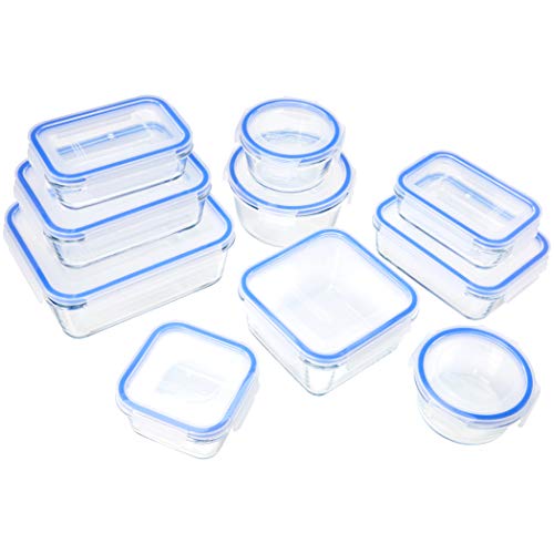 Amazon Basics 20 Piece Lockable Glass Food Containers (10 Containers + 10 Lids), BPA Free