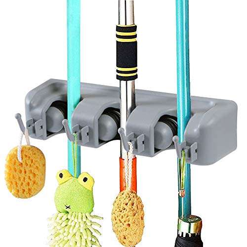 Vicloon Hanger and Organizer, Broom Hanger for Mop and Holder Broom / Magic Holder for Kitchens or Garages (3 positions 4 Hooks)