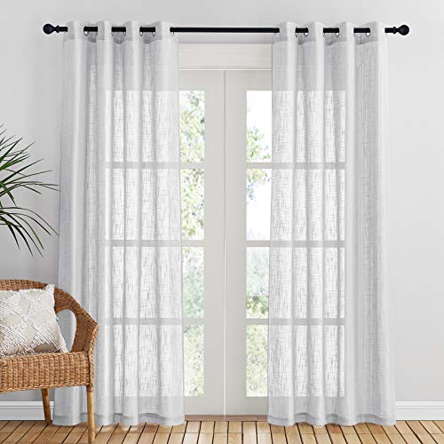 PONY DANCE Light Gray Curtains for Living Room - Vintage Semitranslucent Curtains Made Eyelets for Living Room / Curtains Gauze Linen Decoration for Window Door, 2 Panels, 132 x 210 CM (W x L)