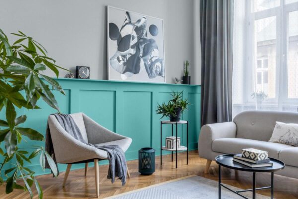 Living room teal walls