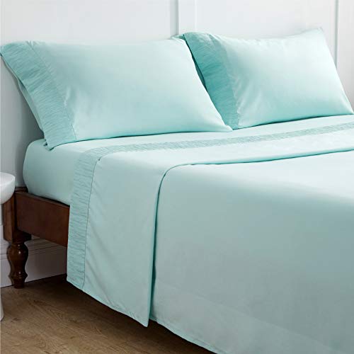 Bedsure Sheet Set 105x190 / 200 cm 4 Pieces - Adjustable Fitted Sheet 105 Bed with Top 180x275cm 2 Pillowcases 50x80cm - Sky Blue