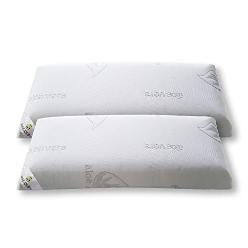 Seasons-Pack 2 memory foam pillows 70 cms, Anti-mite and Antibacterial, Aloe vera silver thread fabric. Double cover