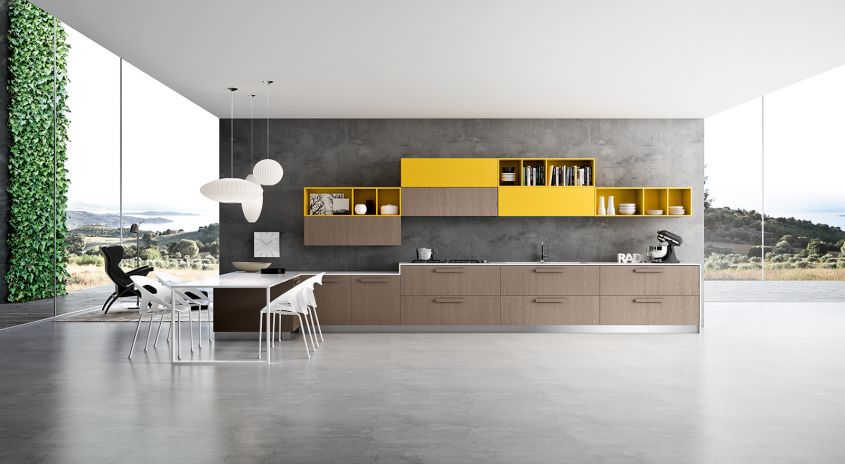 wooden kitchens with colorful elements