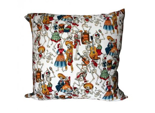 Dancing skeleton cushion by Amor y Locura