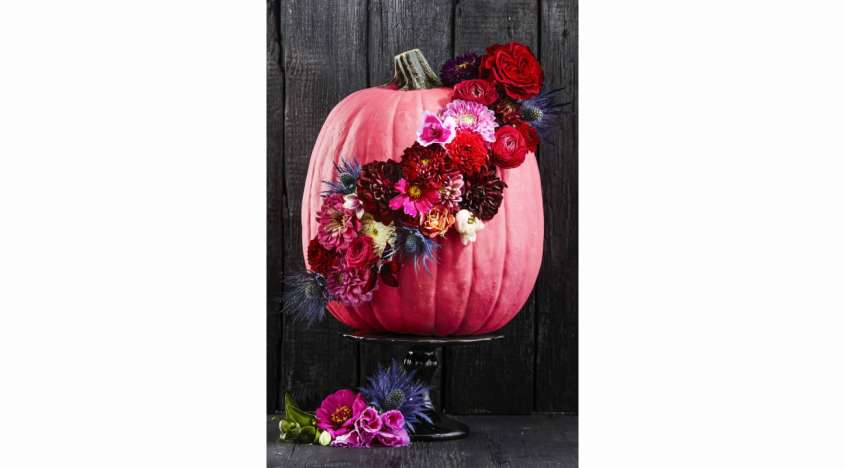 Pink pumpkin with flowers