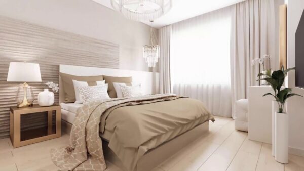 Sand-colored bedroom walls