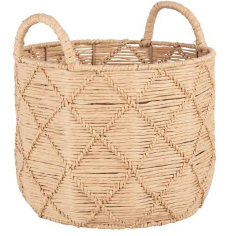 Beige Basket With Decorative Braided Rhombus Motifs