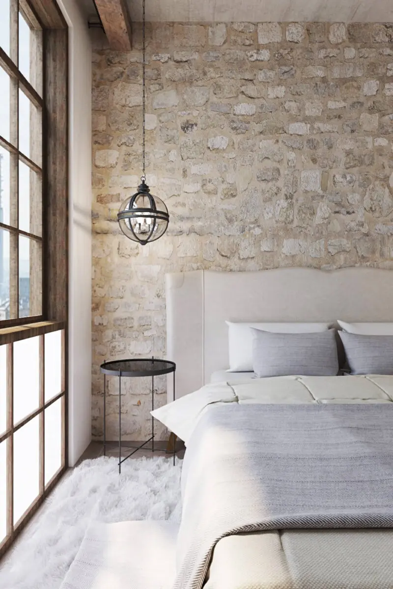 Bedrooms with stone walls