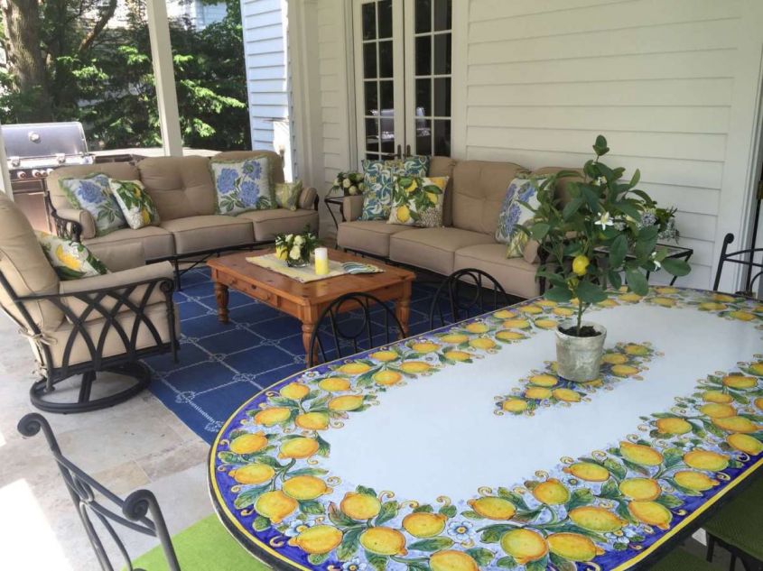 Garden table with ceramics